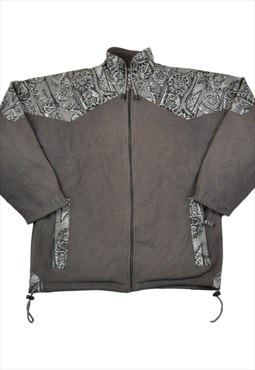 Vintage Fleece Jacket Retro Pattern Grey XL