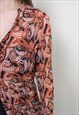 90S PAISLEY BLOUSE, VINTAGE SHEER PRINTED BLOUSE IN BROWN 