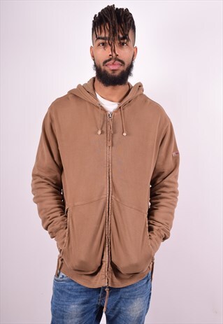 NAPAPIJRI MENS VINTAGE HOODIE JACKET LARGE BROWN 90'S