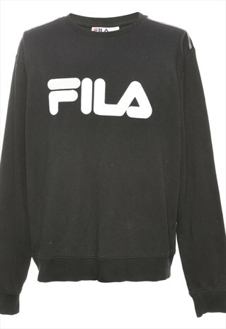 BEYOND RETRO VINTAGE BLACK FILA PRINTED SWEATSHIRT - XL
