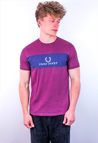 VINTAGE FRED PERRY EMBROIDERY T-SHIRT IN BURGUNDY