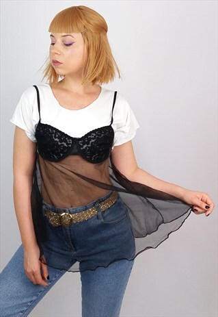 VINTAGE 90'S SHEER CAMI LACE AND TULLE BRA