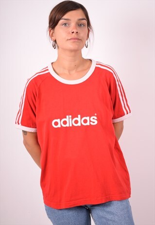 ADIDAS WOMENS VINTAGE T-SHIRT TOP LARGE RED 90S