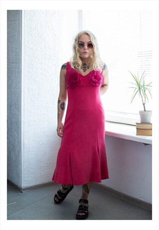 VINTAGE 70'S PINK RUFFLE FLOWER FRONT DRESS