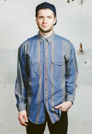 VINTAGE 90S STRIPED DENIM OXFORD SHIRT