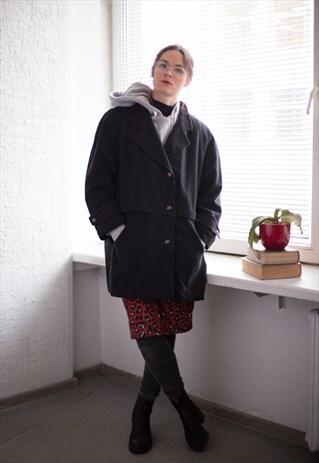 VINTAGE 80'S GREY WOOL PARKA COAT