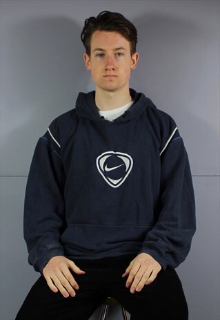 VINTAGE NIKE HOODIE IN NAVY BLUE WITH POUCH POCKET AND EMBRO