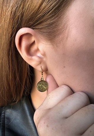 ARABIAN COIN 24K GOLD CHARM HOOP EARRINGS