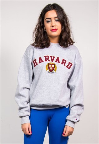 90'S VINTAGE GREY CHAMPION HARVARD SWEATSHIRT JUMPER