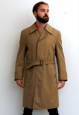 Detective Men Trench Coat Single Breasted Belted Beige Coat | vintageb ...