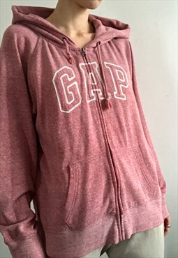Vintage full zip embroidered hoodie in dirty pink