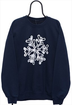 Vintage Snowflake Graphic Christmas Navy Sweatshirt Womens