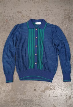 Vintage Abstract Knitted Jumper Cottagecore Patterned Blue