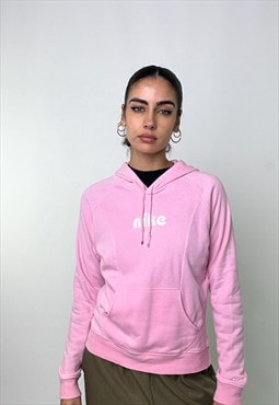Pink y2ks NIKE Embroidered Spellout Hoodie Sweatshirt