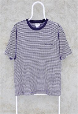 Vintage Calvin Klein T Shirt Striped Blue White Medium
