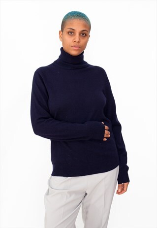 VINTAGE 90S LAMBSWOOL NAVY TURTLENECK JUMPER ID:3739