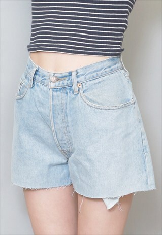 VINTAGE 1990'S LEVI'S LIGHT WASH BLUE RAW HEM DENIM SHORTS