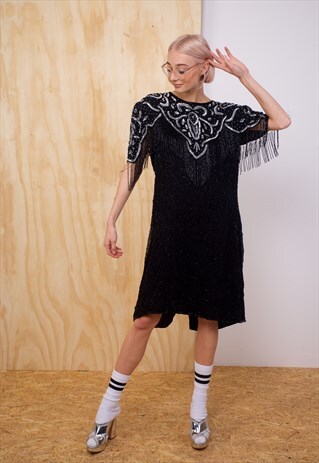 VINTAGE SEQUIN DRESS IN BLACK