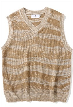 Horizontal stripe sweater vest preppy tank top jumper cream