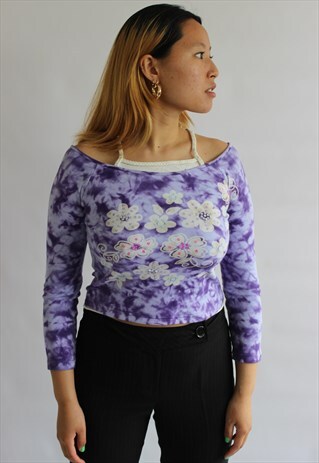 PURPLE TIE DYE LONG TOP Y2K STYLE