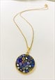 VINTAGE BLUE MURANO GLASS FLORAL MEDALLION NECKLACE