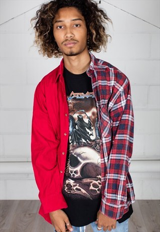 VINTAGE CORDUROY CHECKED FLANNEL RECONSTRUCTED UNISEX SHIRT