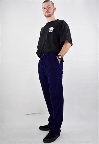 VINTAGE 90S CALVIN KLEIN NAVY CORDUROY TAPERED TROUSERS