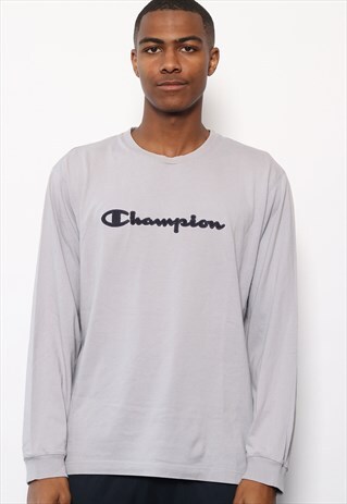 VINTAGE CHAMPION BIG LOGO SPELLOUT LONG SLEEVE T-SHIRT GREY