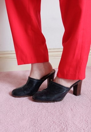 VINTAGE 60S DARK BLUE LEATHER MULES