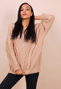 Oversized Cable Knit Jumper In Camel