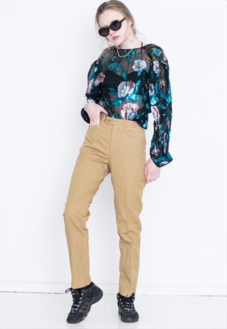 VINTAGE LIGHT BROWN HIGH WAIST RETRO BOTTOM TROUSERS