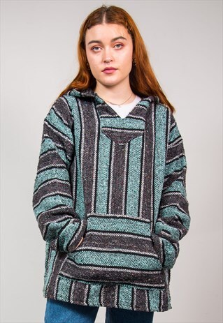 VINTAGE 90'S FESTIVAL STRIPED BAJA KNIT HOODIE