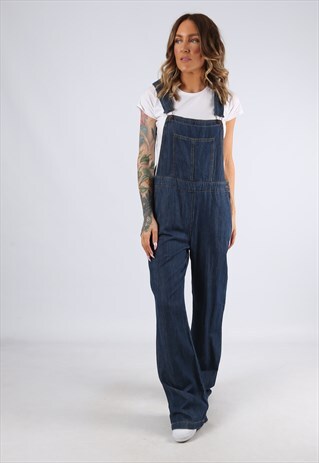 DENIM DUNGAREES WIDE FLARED LEG VINTAGE UK 12 (C94G)