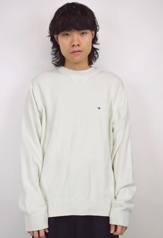 VINTAGE 90S TOMMY HILFIGER OFF WHITE KNIT JUMPER