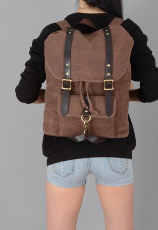 WAXED CANVAS AND LEATHER BACKPACK