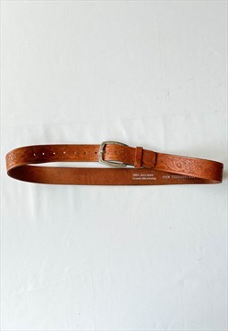 Vintage 70s Boho Brown Leather Textured Belt Unisex M