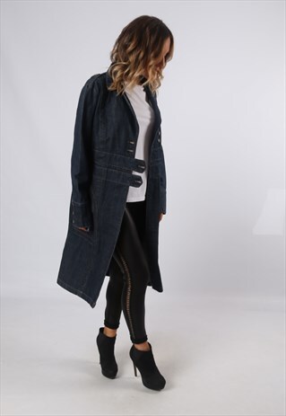 FITTED DENIM JACKET LONG VINTAGE UK 14 (6BN)