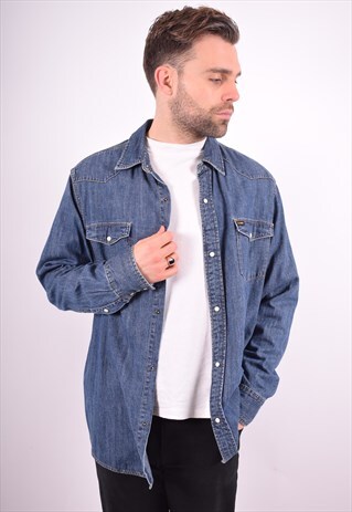RALPH LAUREN MENS VINTAGE DENIM SHIRT XL BLUE 90'S