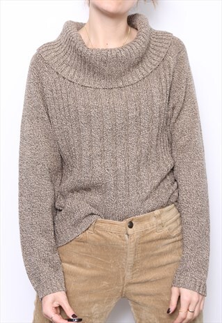 VINTAGE 90S BROWN RIBBED ROLL NECK JUMPER
