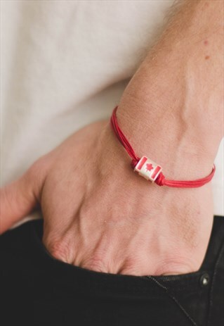 CANADA FLAG BRACELET FOR MEN RED CORDS SILVER BEAD MANS GIFT