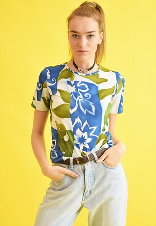 90'S RETRO BETTY BARCLAY ABSTRACT FLORAL PRINT MOMS TOP