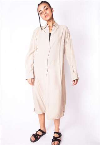 VINTAGE 90S BEIGE BUTTON-UP DRESS ID:2158