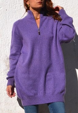 Lavender rich new wool blend knit zip up henley pullover