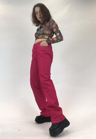 VINTAGE 90S/00S PINK FLARED HIGH WAISTED JEANS