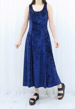 90s Vintage Blue Velvet Dress