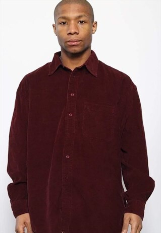 VINTAGE CORDUROY BUTTON UP SHIRT MAROON