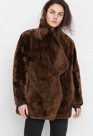 VINTAGE BROWN FAUX FUR COAT