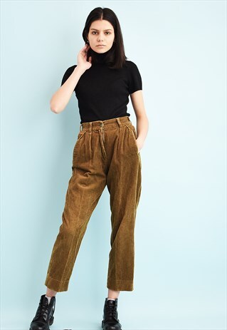 80'S RETRO HIGH WAIST CORDUROY LOOSE SHORT CUT TROUSERS