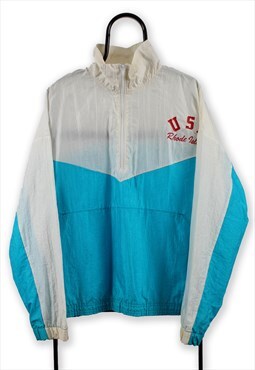 Vintage White and Blue USA 1/4 Zip Windbreaker Jacket