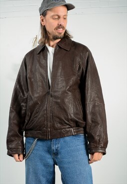 Vintage 90s Leather Jacket Brown Bomber